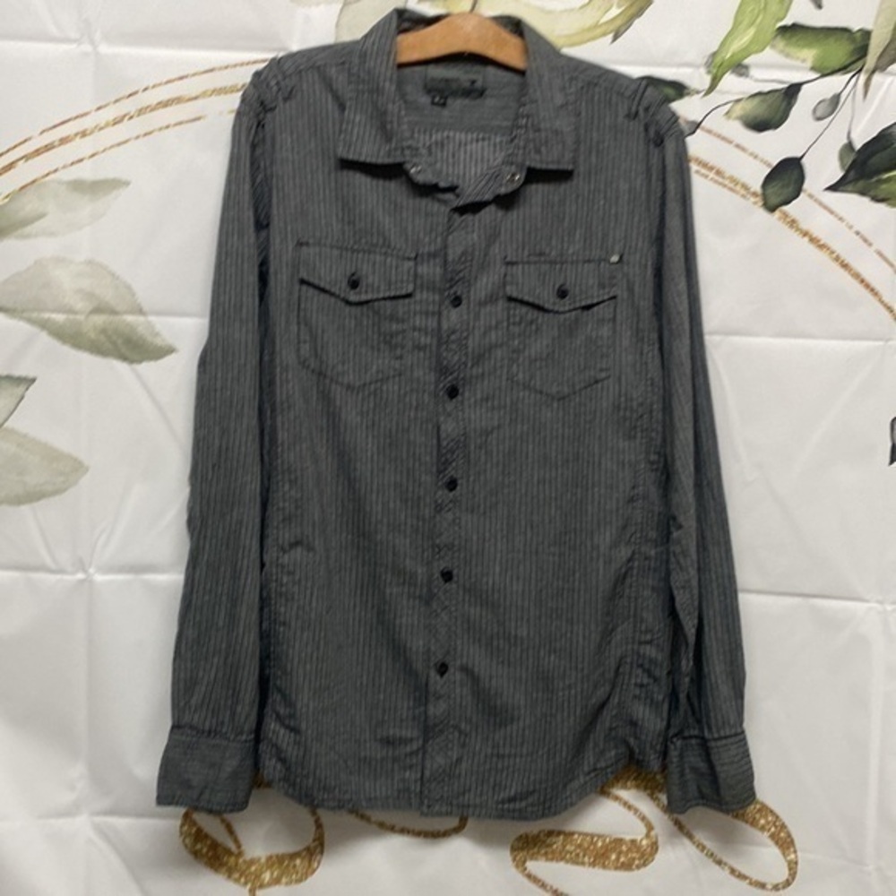 Ocean Current Mens Button Up Shirt Size L Dark Gray Striped Long Sleeve (M-459) - Picture 10 of 10